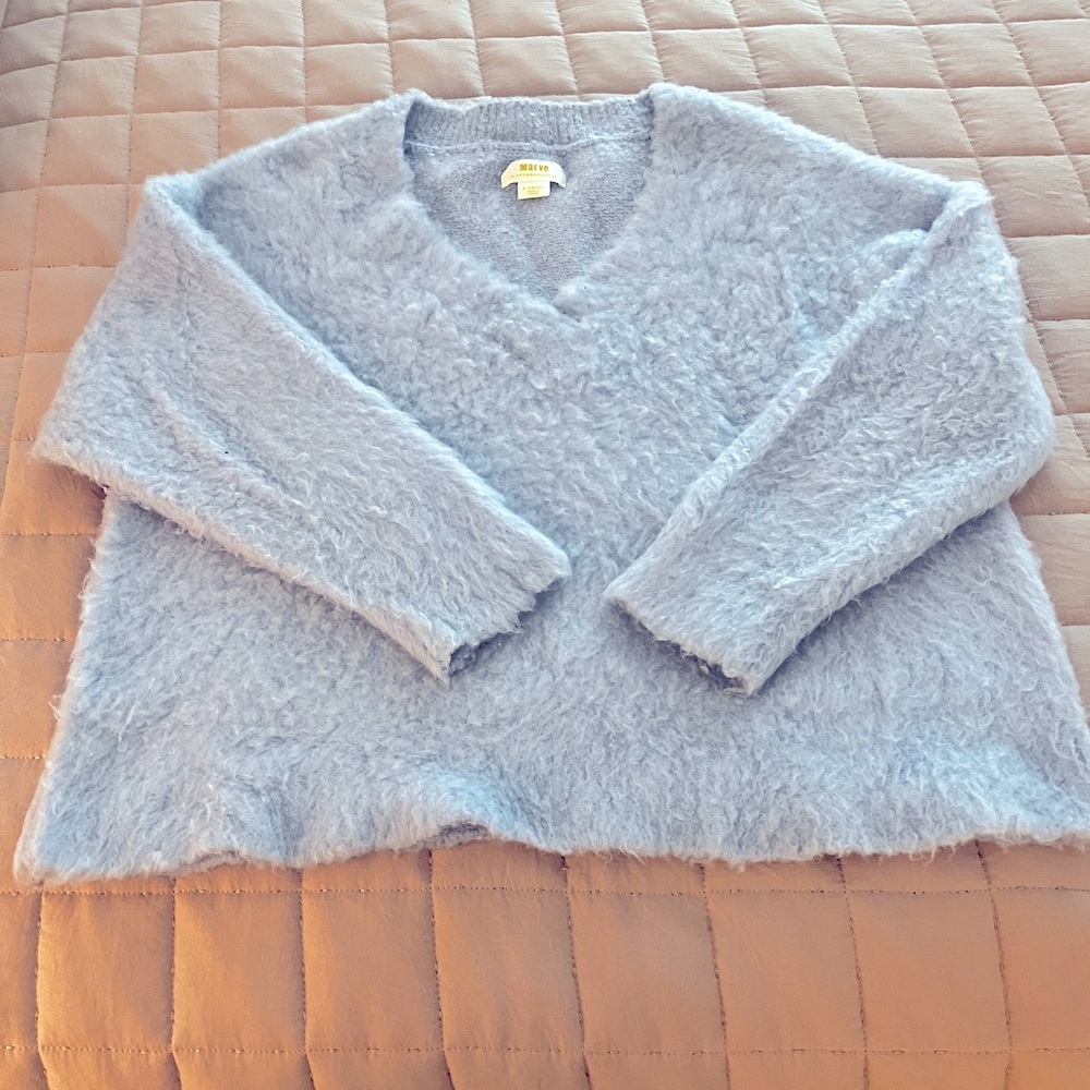 Anthropologie Maeve sky blue fuzzy sweater. XS. Like new.